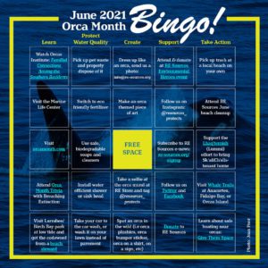 Orca Month bingo card with 5 columns and rows